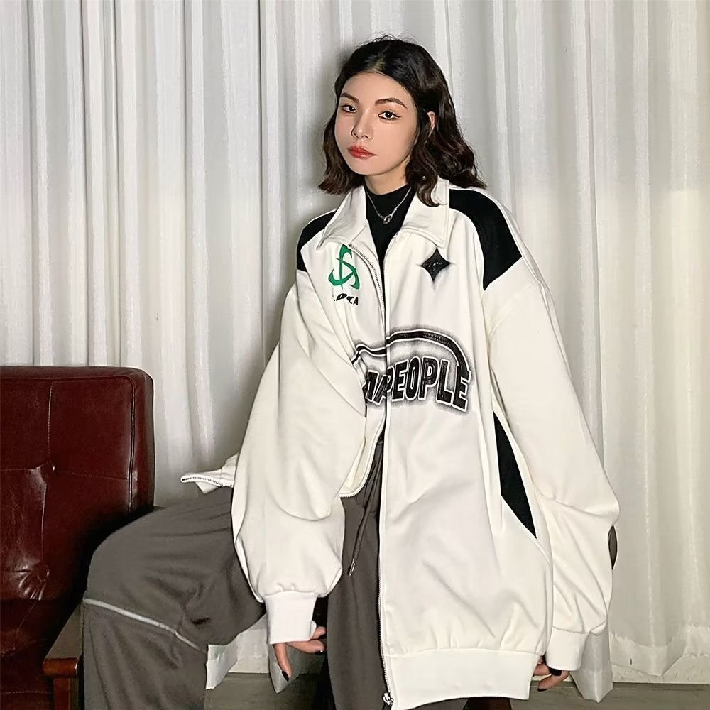 Loose Zip Sweater American Casual Sports Jacket Vintage Limorista