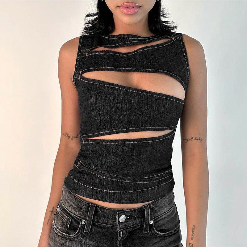 New Sexy Hollow-out Faux Denim Vest Top For Women Limorista