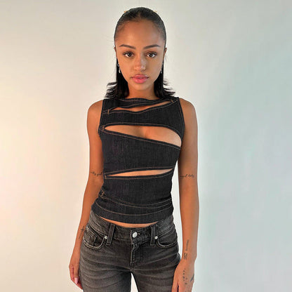 New Sexy Hollow-out Faux Denim Vest Top For Women Limorista
