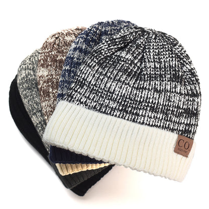 Color Matching Woolen Cap Winter Fleece Lined Padded Warm Keeping Knitted Hat Limorista