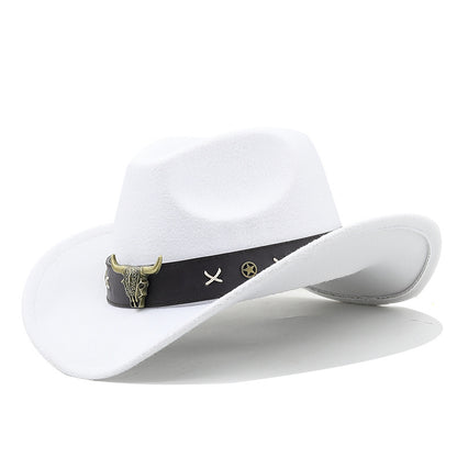 Ethnic Style Cow Standard Western Denim Top Hat Rolled Brim Retro Limorista
