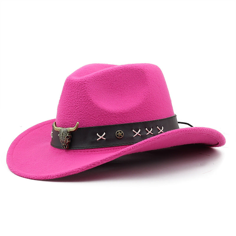 Ethnic Style Cow Standard Western Denim Top Hat Rolled Brim Retro Limorista