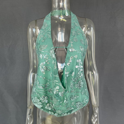 Sexy Backless Sequined V-neck Top Limorista