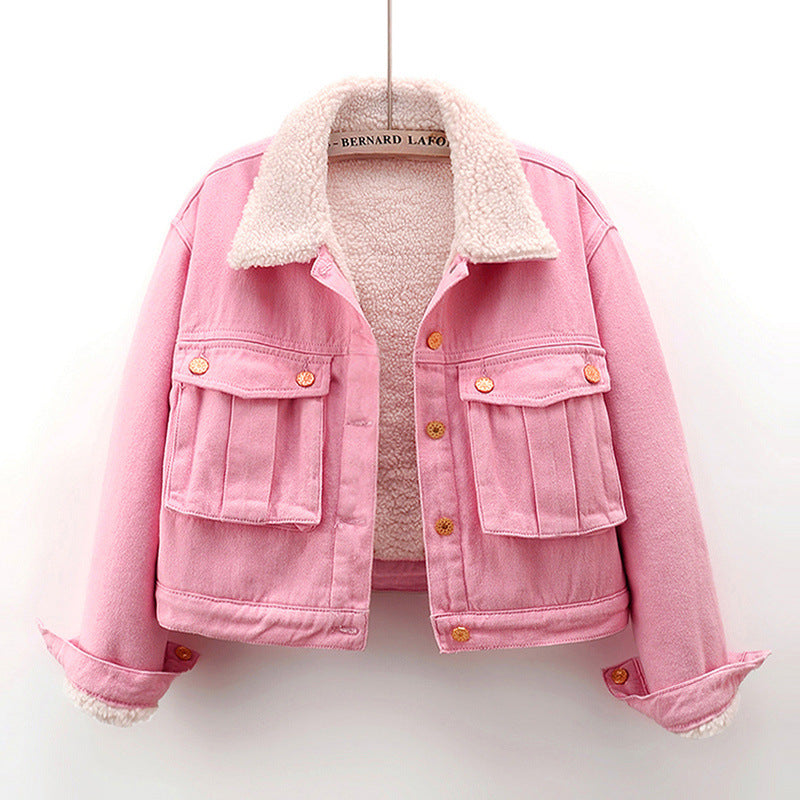 Lamb Wool Fleece-lined Thickening Denim Jacket Limorista