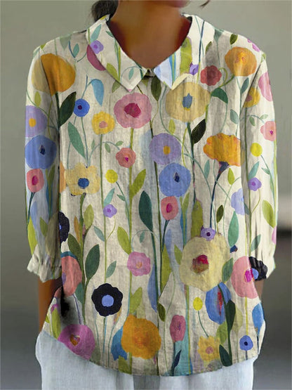 Ladies Flower Fashion Personality Polo Collar Top Limorista