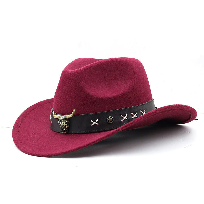 Ethnic Style Cow Standard Western Denim Top Hat Rolled Brim Retro Limorista
