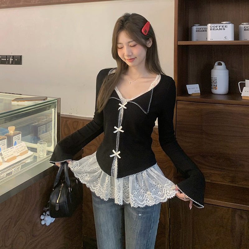 Limorista - Bandage Dress Lace Inner Match Vest Bottoming Shirt Top