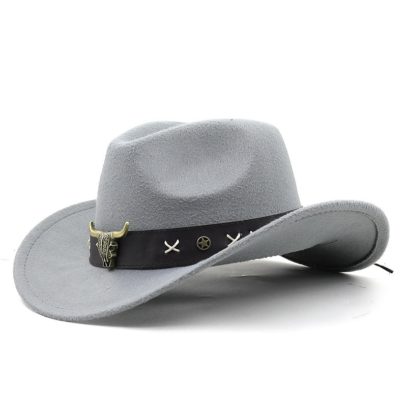 Ethnic Style Cow Standard Western Denim Top Hat Rolled Brim Retro Limorista