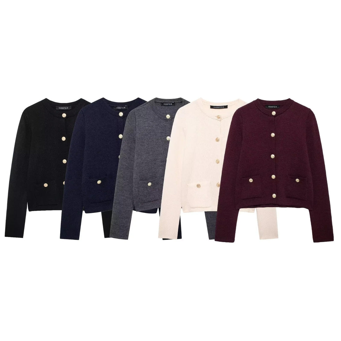Gold Decorated Row Button Short Knitted Cardigan Jacket Limorista