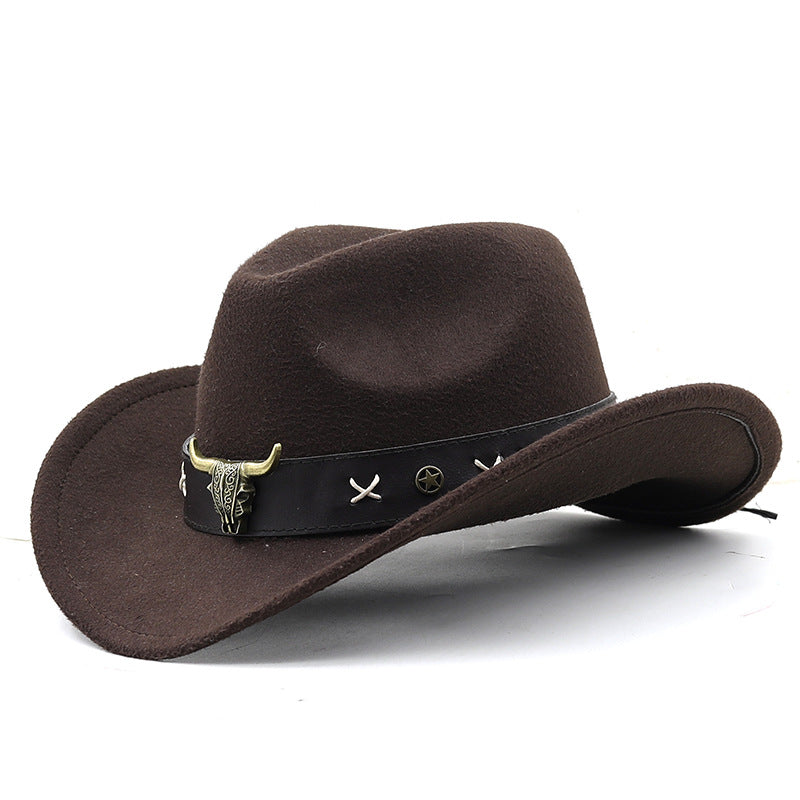 Ethnic Style Cow Standard Western Denim Top Hat Rolled Brim Retro Limorista