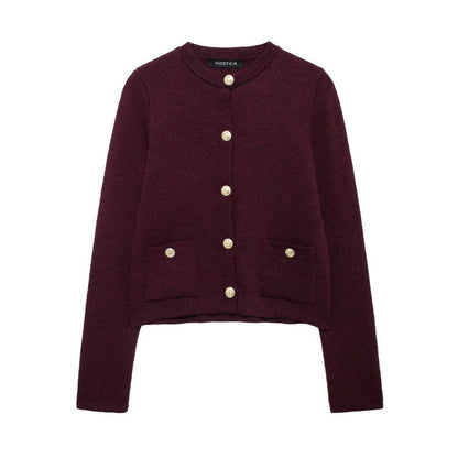 Gold Decorated Row Button Short Knitted Cardigan Jacket Limorista