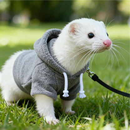 Limorista | Sweet Grey Ferret Hoodie Sweater with Harness