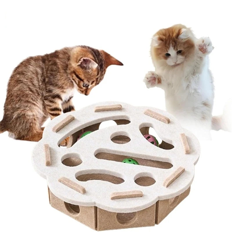 Limorista |Felt Kitty Puzzle Maze Toy – 2 Random Balls for Indoor Play &amp; Exercise