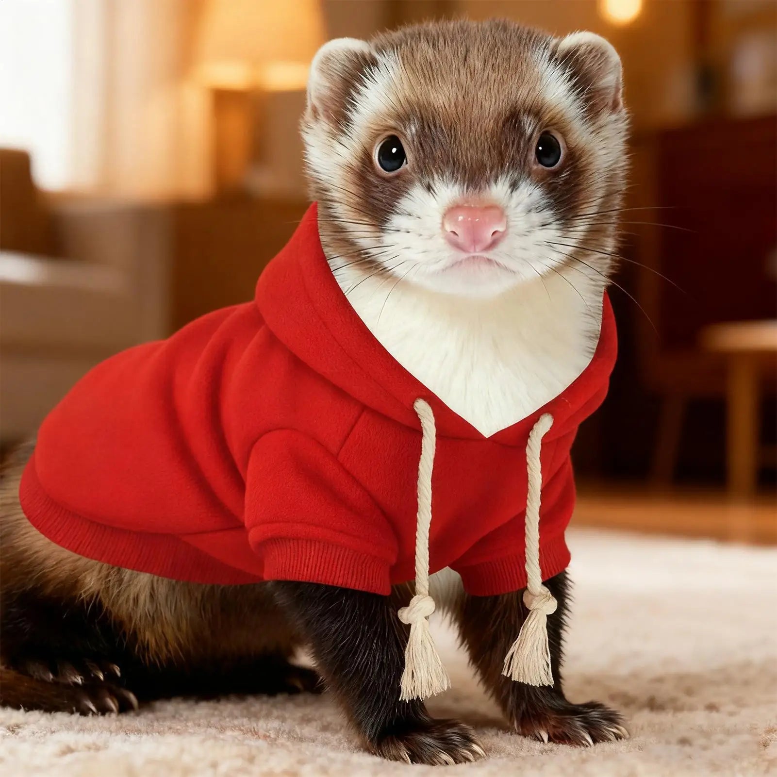 Limorista | Fluffy Ferret Hoodie – Thick Fleece Cozy Sweatshirt with Drawstring