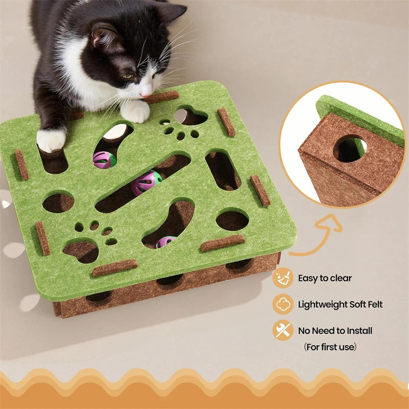 Limorista |Felt Kitty Puzzle Maze Toy – 2 Random Balls for Indoor Play &amp; Exercise