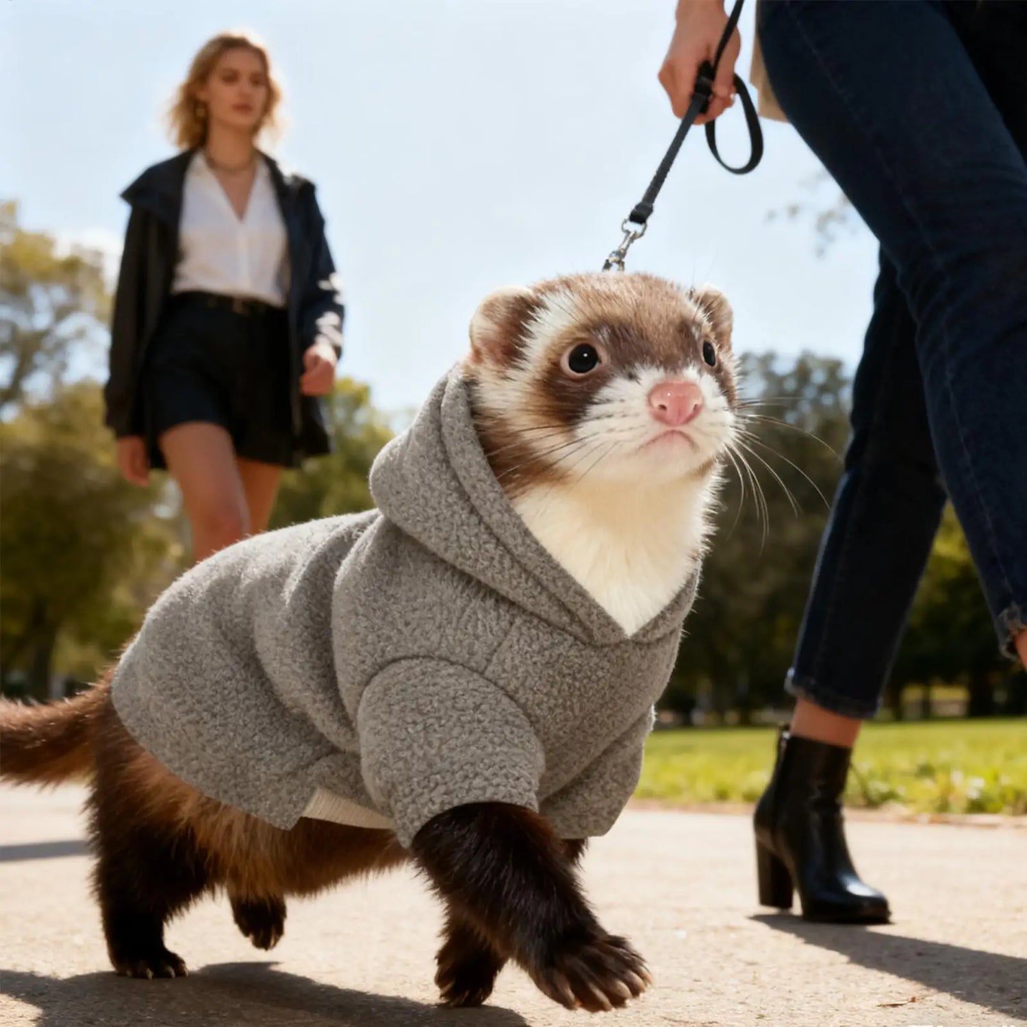 Limorista | Sweet Grey Ferret Hoodie Sweater with Harness
