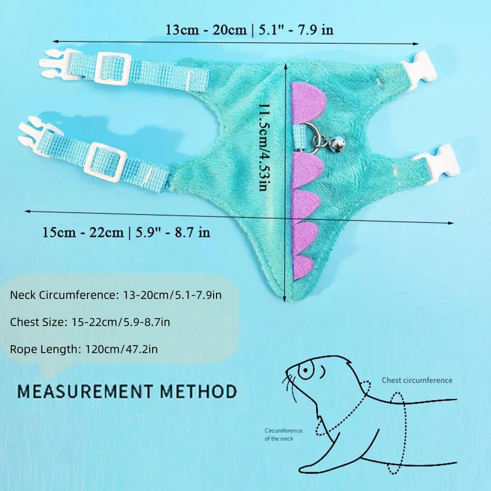 Limorista | Ferret Harness Vest – Adjustable Dinosaur Design with Bell for Outdoor Walks