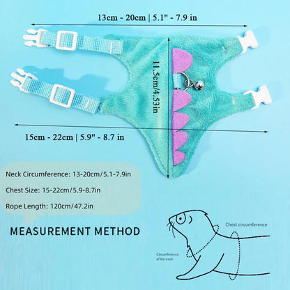 Limorista | Ferret Harness Vest – Adjustable Dinosaur Design with Bell for Outdoor Walks