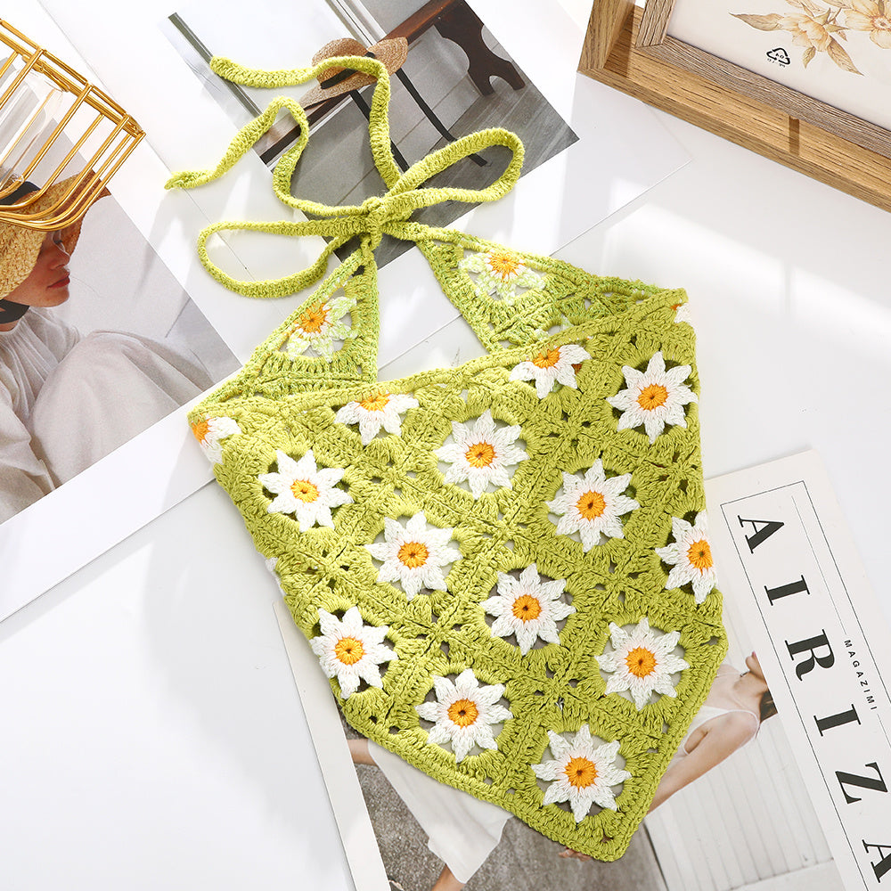 Girl Checker Crochet Triangle Scarf Headband Knitted Flower Limorista