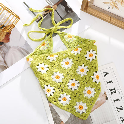 Girl Checker Crochet Triangle Scarf Headband Knitted Flower Limorista