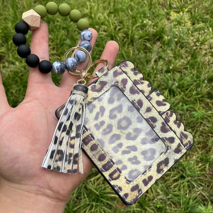 Silicone Bead Bracelet Card Bag Pu Tassel Women&