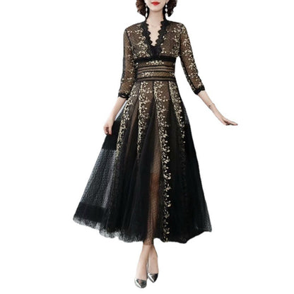 Embroidery Mesh Black Dress Women Limorista