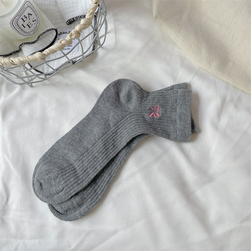 Bow Embroidered Short Thin Socks Limorista