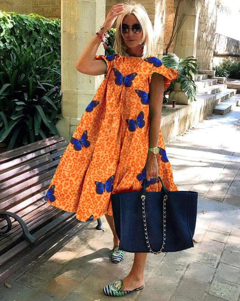 Foreign Trade Cross-border Sweet Holiday Floral Print A- Line Dress Limorista