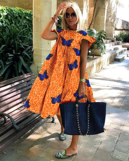 Foreign Trade Cross-border Sweet Holiday Floral Print A- Line Dress Limorista