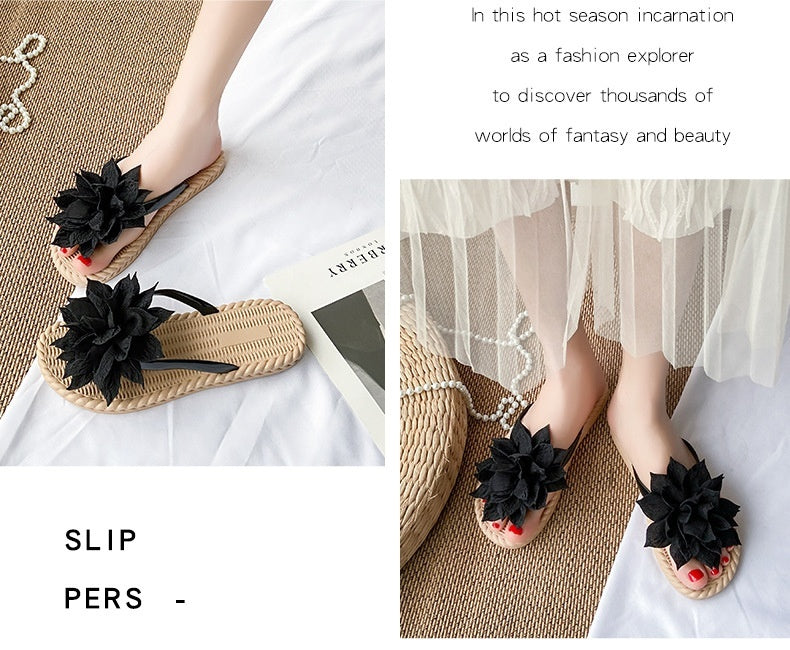 Gentle Woman Flowers All-matching Flat Shoes Non-slip Beach Sandals Limorista