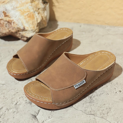 Summer Wedge Slides Slippers Fashion Fish Mouth Thick Bottom Roman Shoes Solid Color Beach Sandals For Women Limorista