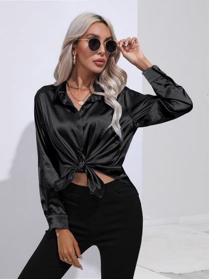 European And American Satin Shirt Women&