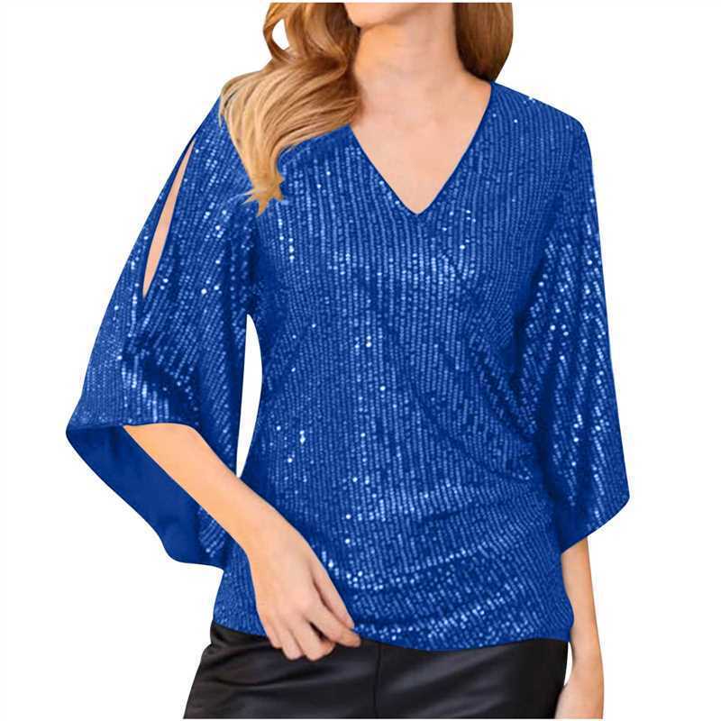 Loose Mid-length Sequined T-shirt Women&