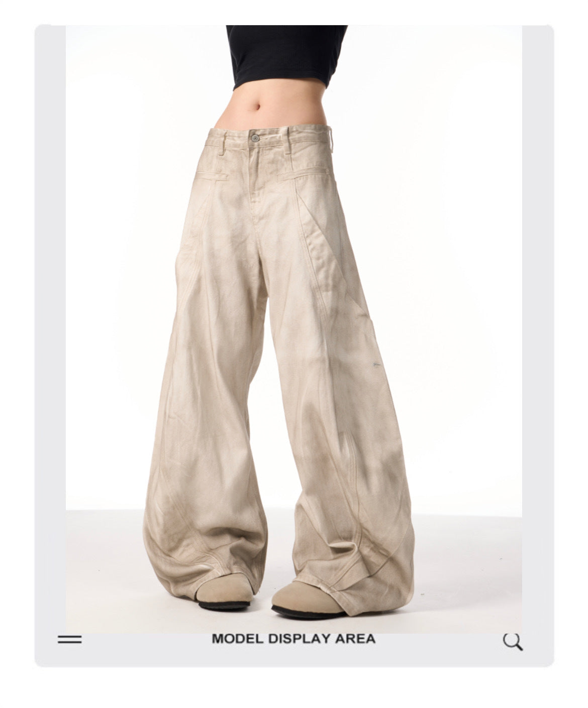 Retro Distressed Dirty White Wide Leg Pants Casual Trousers Limorista