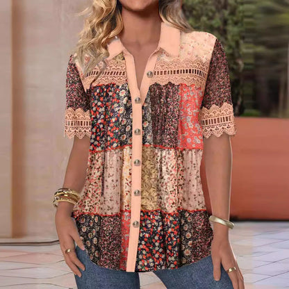 Trade Cross-border Casual Shirt Collar Short Sleeve Regular Open Digital Printing Limorista