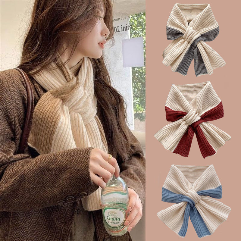 Sweet Color-blocked Knitted Scarf For Women Autumn And Winter Warm Versatile Fashion Scarf For Girls Limorista