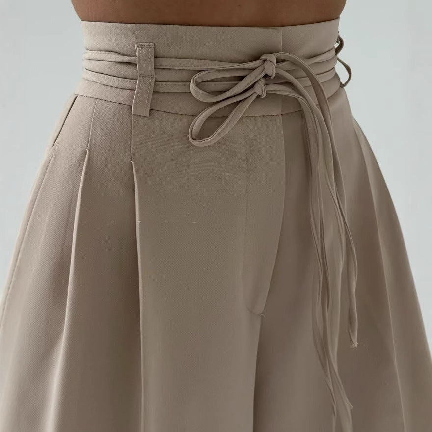 High Waist Lace Up Slim Fit Straight-leg Pants Limorista