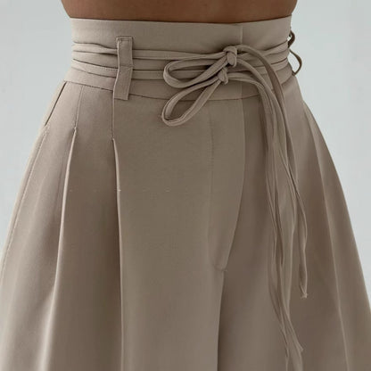 High Waist Lace Up Slim Fit Straight-leg Pants Limorista