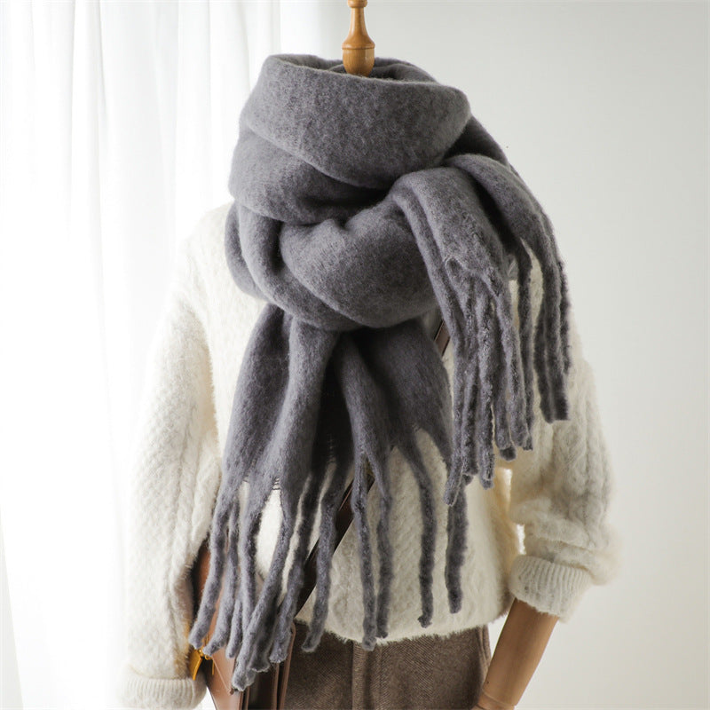 Mohair Pure Color All-matching Winter Warm Lengthened Fringe Bib Towel Limorista