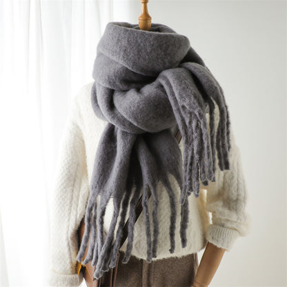 Mohair Pure Color All-matching Winter Warm Lengthened Fringe Bib Towel Limorista