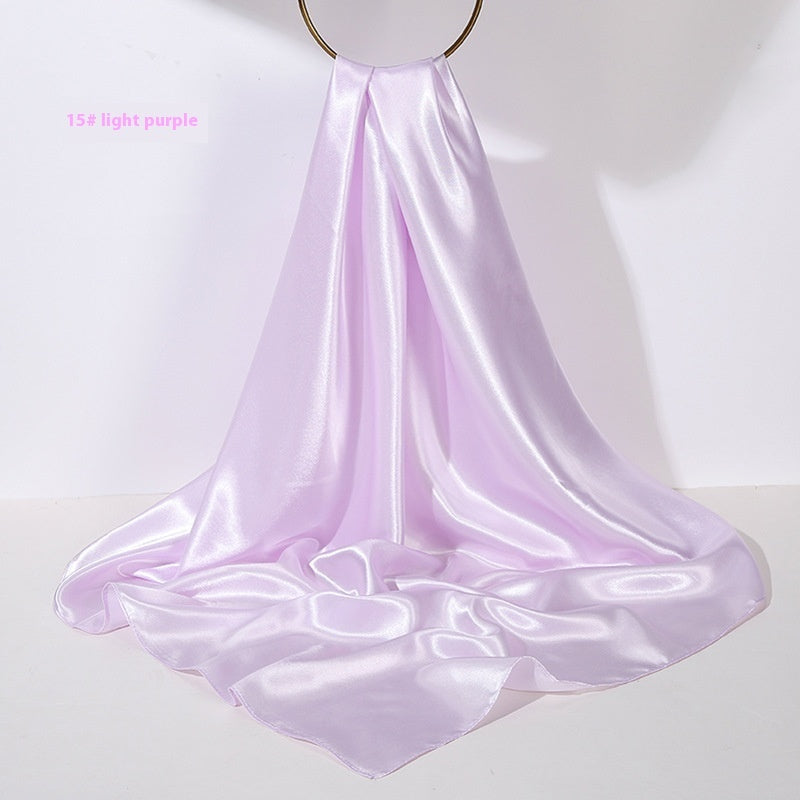 Pure Color Silk Scarf Artificial Silk 90cm Shiny Satin Shawl Limorista