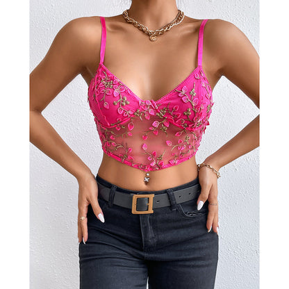 Lace Wrap Chest Back Slim Fishbone Sky Blue Tank Top Limorista