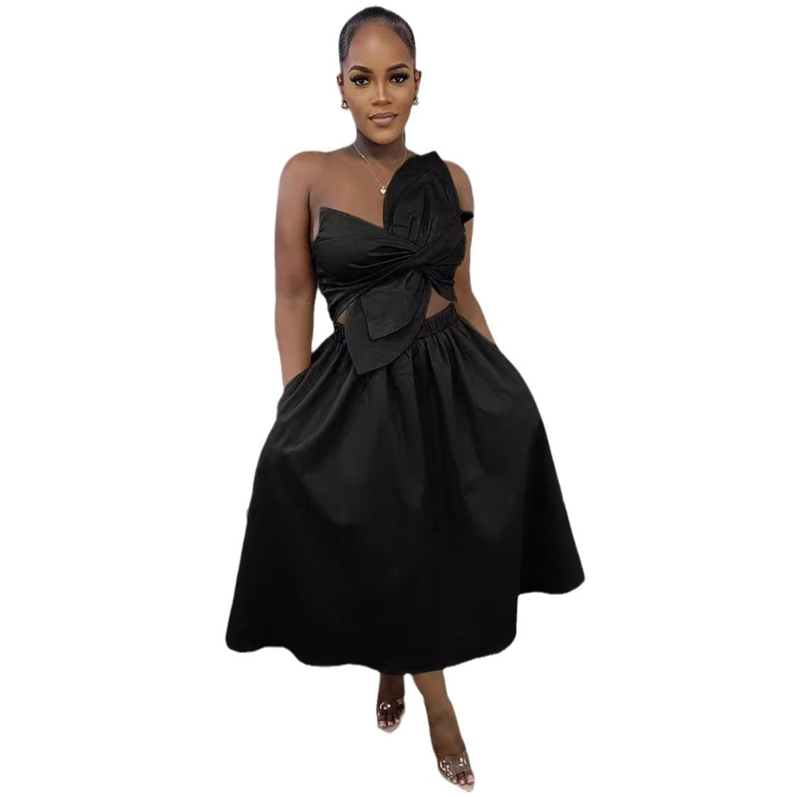 Smocking One Shoulder Petal Hollow Out Dress Limorista