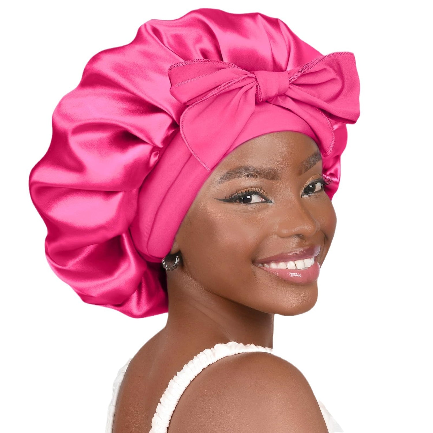 Double-layer Ribbon Round Cap Bow Hair Care Wide-brimmed Hat Limorista
