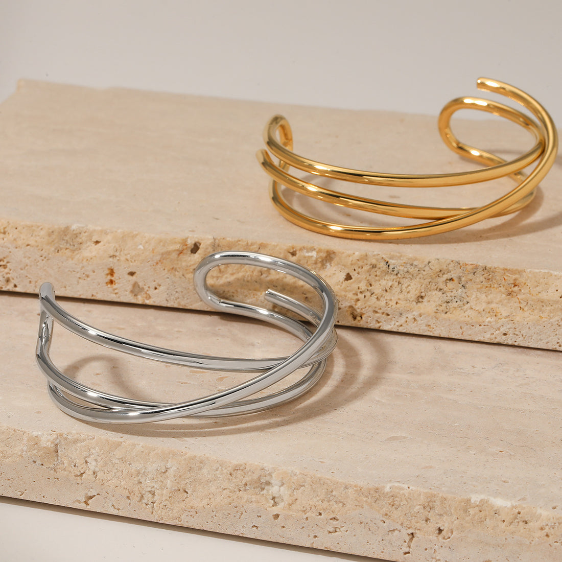 Metal Line Open-ended Bracelet Stainless Steel Irregular Limorista