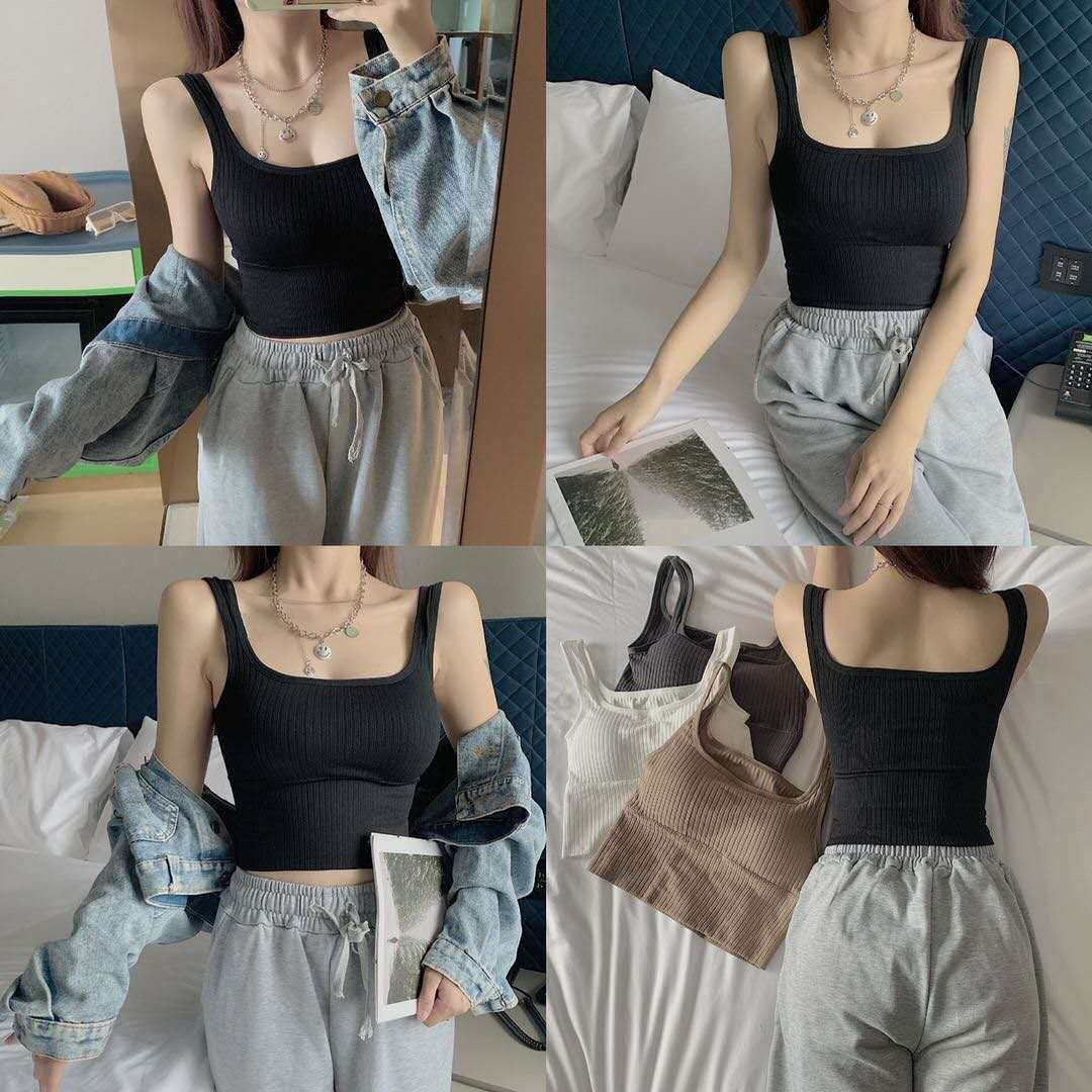 Vertical Pattern Beautiful Back Basic Sling Square Collar Vest Limorista