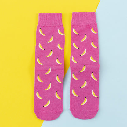 Avocado Chips Egg Fun Patchwork Color Medium Tube Cotton Socks Female Limorista