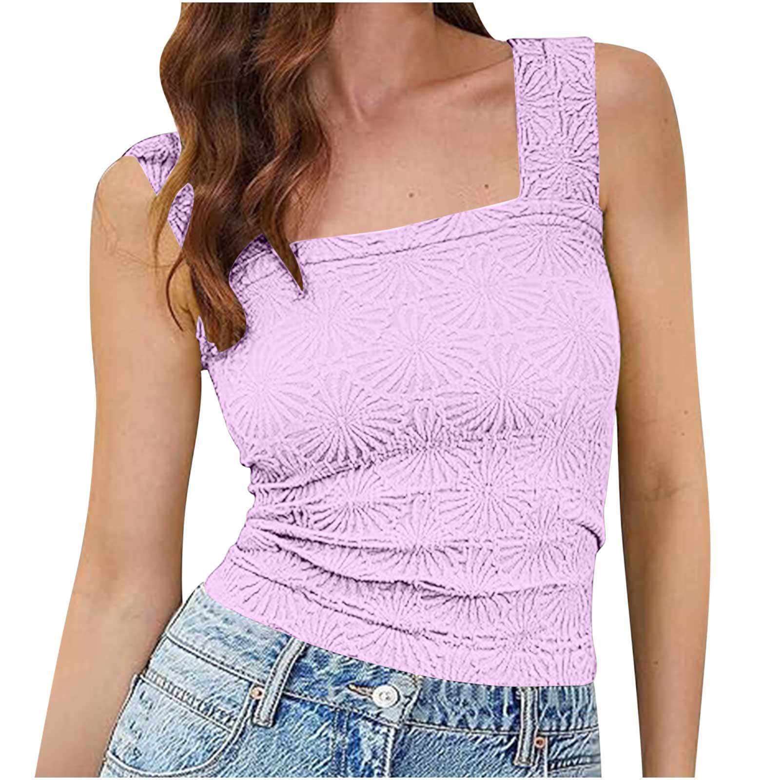 New Slim Fit Square Neck Vest Summer Fashion Jacquard Sleeveless Top For Women Clothing Limorista