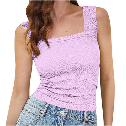 New Slim Fit Square Neck Vest Summer Fashion Jacquard Sleeveless Top For Women Clothing Limorista