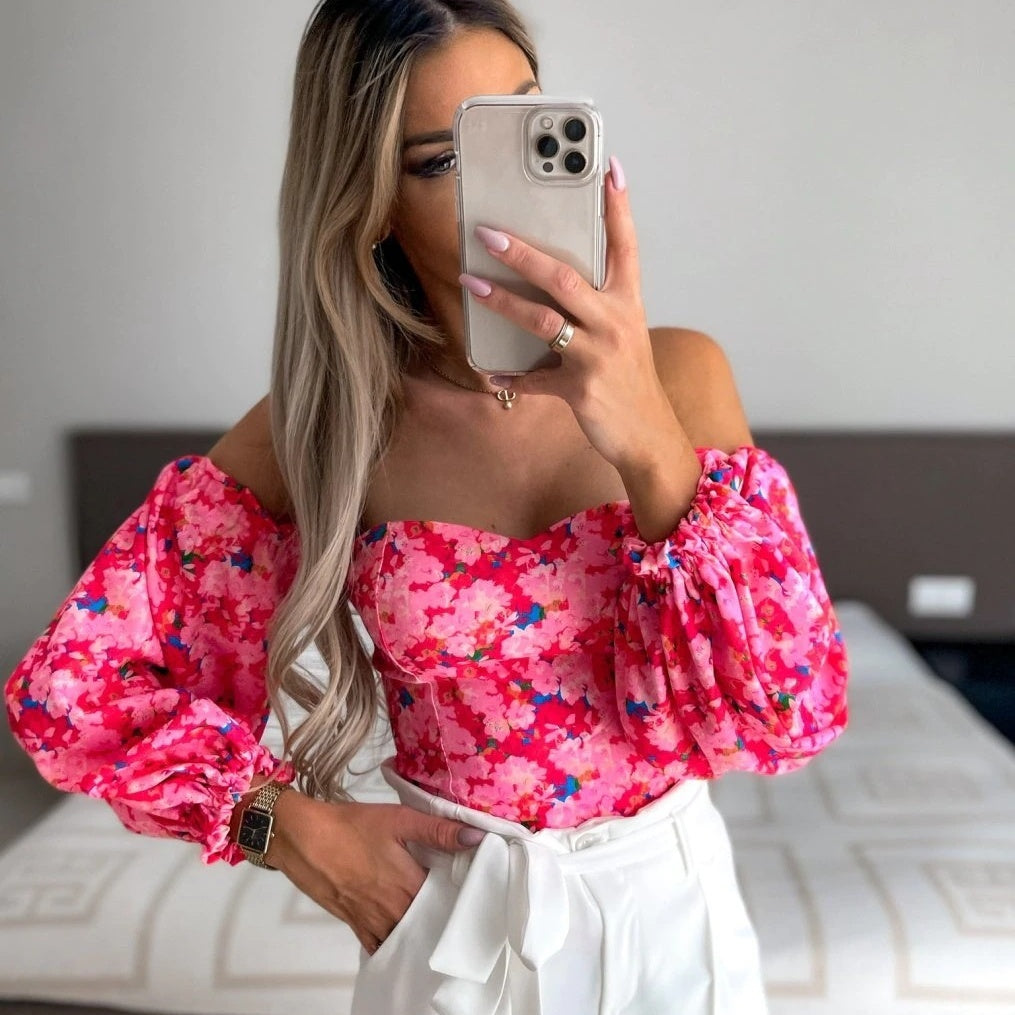 Lady Sexy Off-shoulder Printed Shirt Limorista